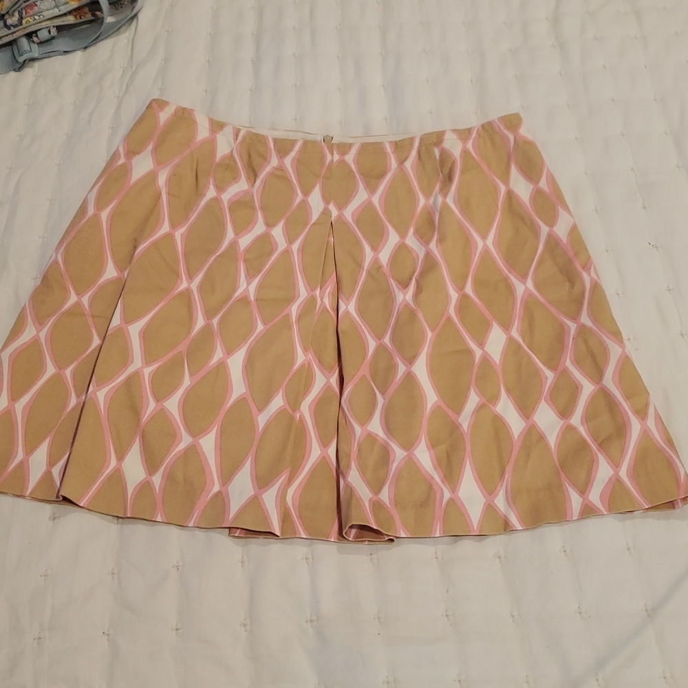 Trina turk tan and pink geometric print skirt